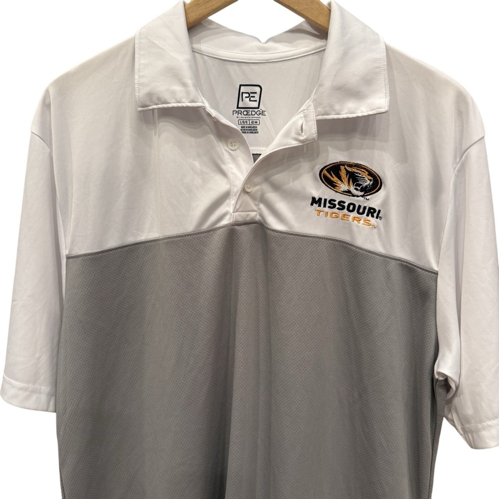 Mizzou Tigers Mens‎ Large Polo Proedge White Gray Color Block Shirt Missouri